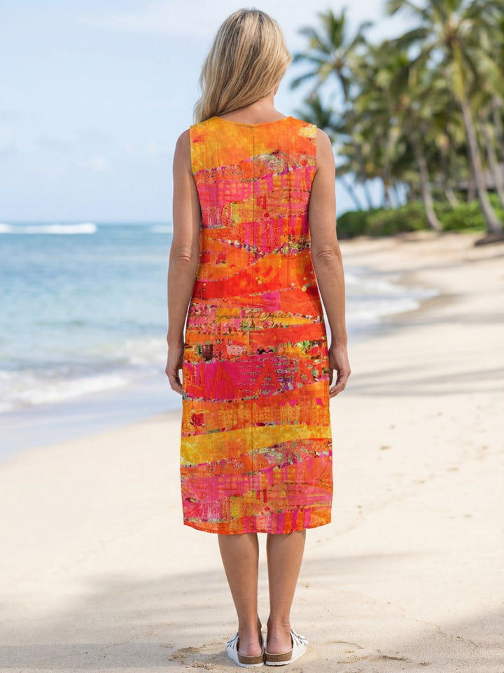 Women's Everyday Day Dress Sleeveless Abstract Print Midi Dress