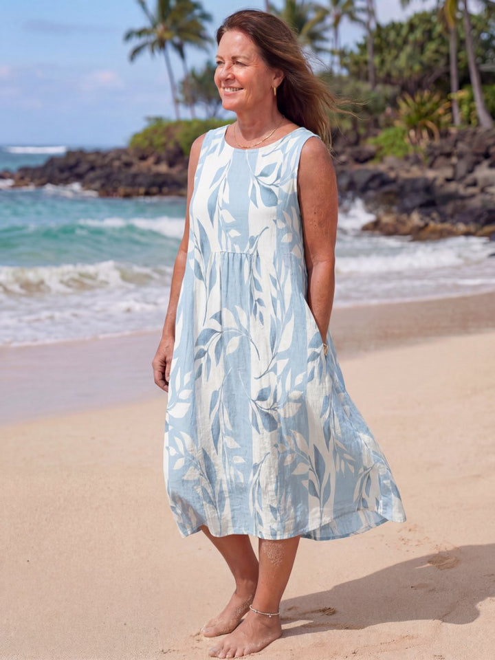 Women's Everyday Day Dress Sleeveless Botanical Midi Swing Dress