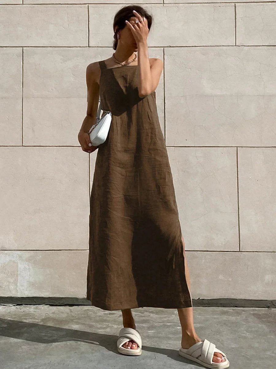 Women's Everyday Day Dress Sleeveless Flared Midi Side Slit
