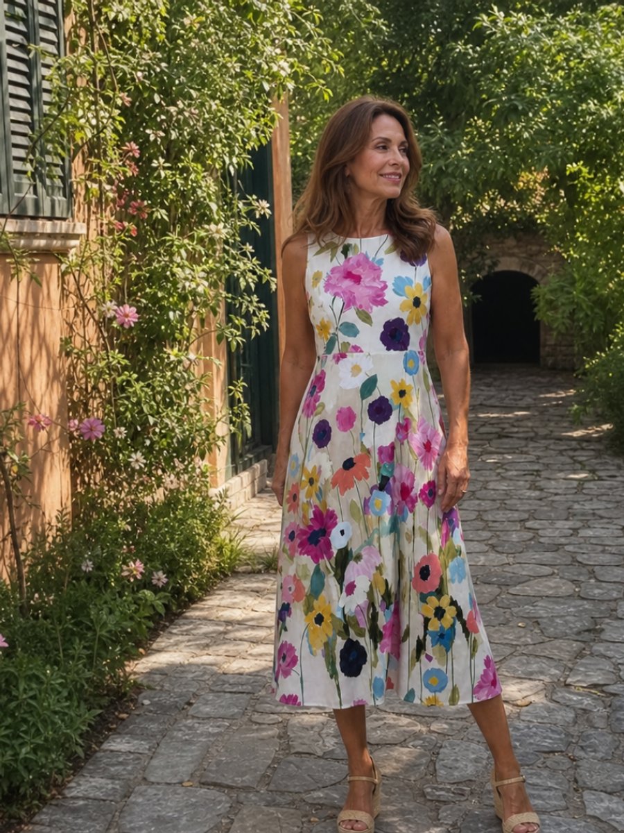 Women's Everyday Day Dress Sleeveless Floral Midi Dress