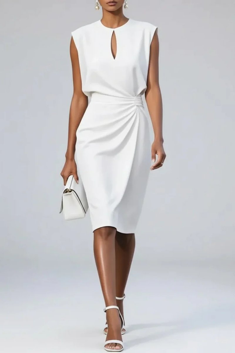 Women's Everyday Day Dress Sleeveless Keyhole Draped Waist Midi