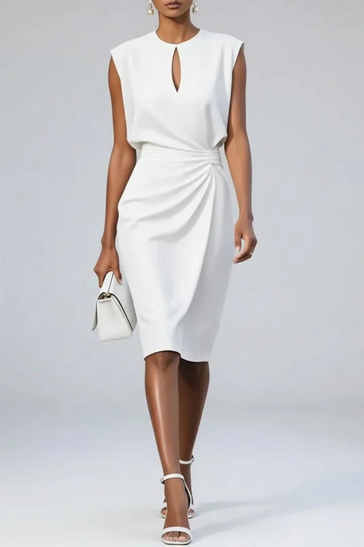 Women's Everyday Day Dress Sleeveless Keyhole Draped Waist Midi