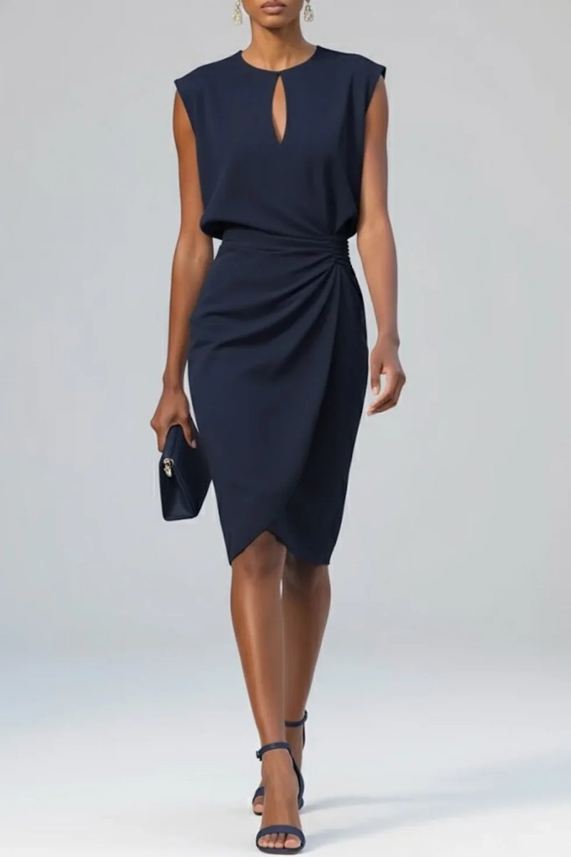 Women's Everyday Day Dress Sleeveless Keyhole Draped Waist Midi