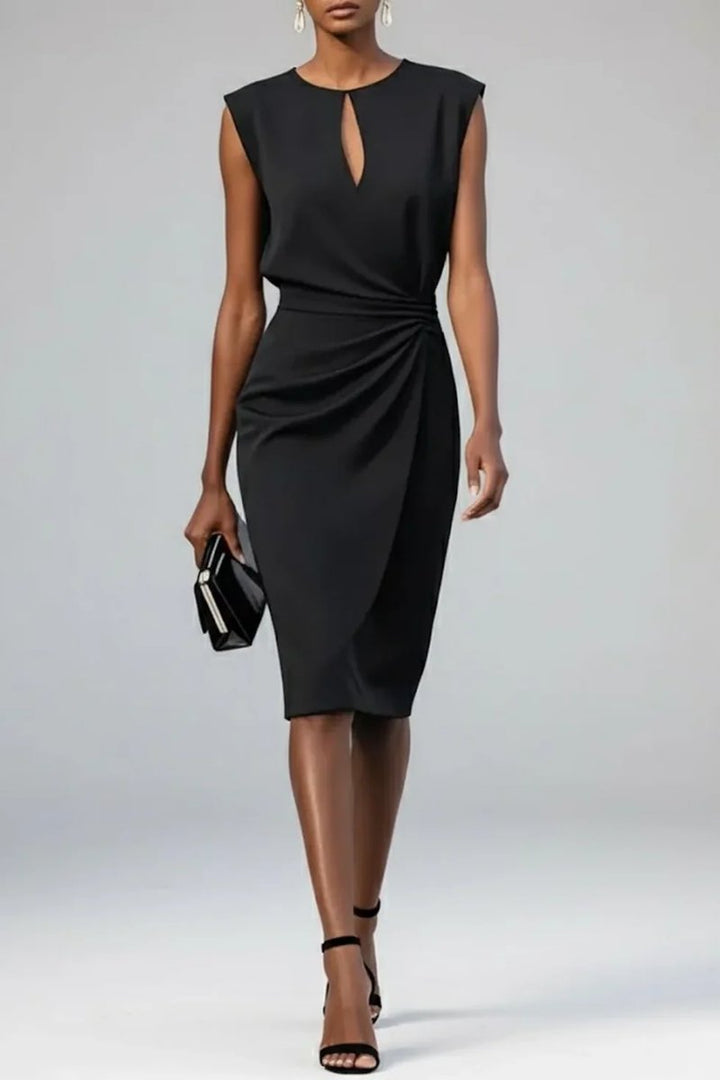 Women's Everyday Day Dress Sleeveless Keyhole Draped Waist Midi
