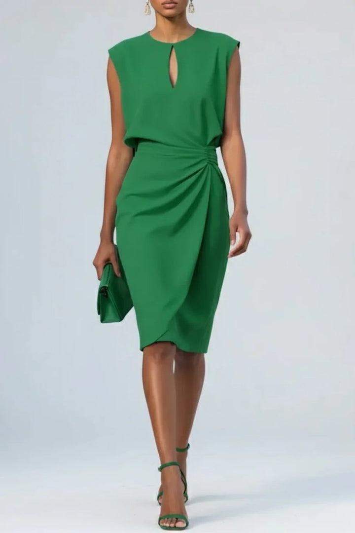 Women's Everyday Day Dress Sleeveless Keyhole Draped Waist Midi