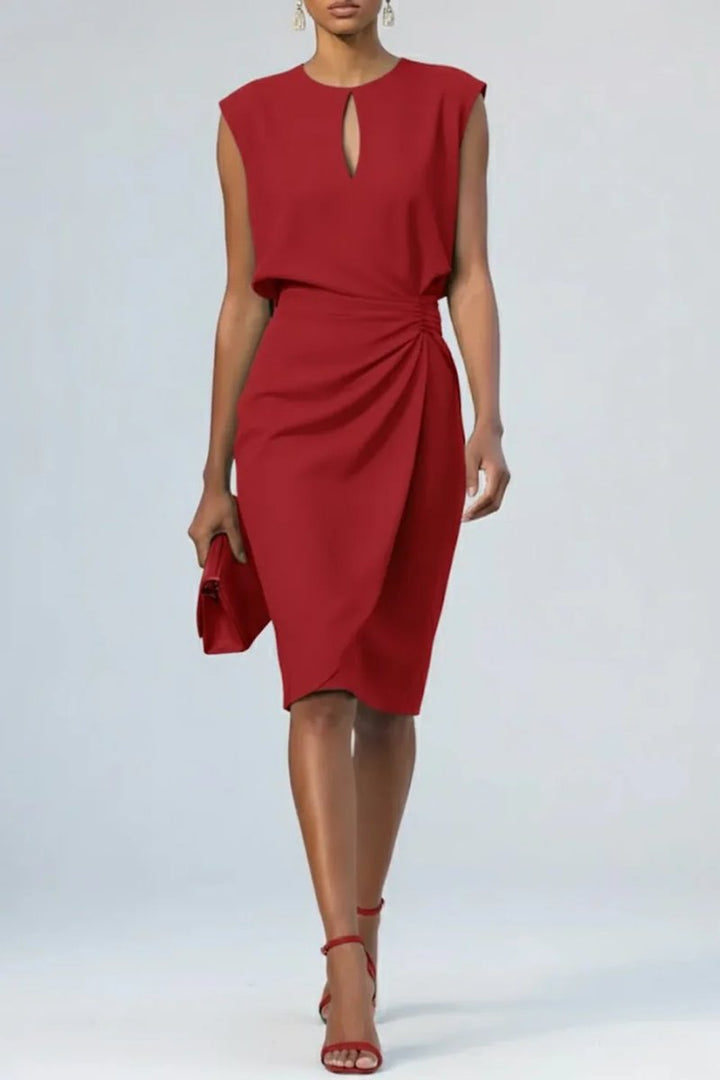 Women's Everyday Day Dress Sleeveless Keyhole Draped Waist Midi