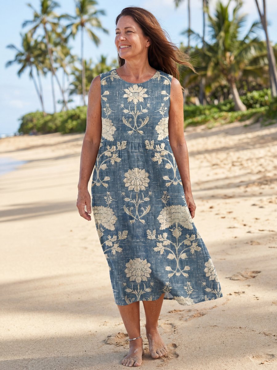 Women's Everyday Day Dress Sleeveless Relaxed Midi Floral