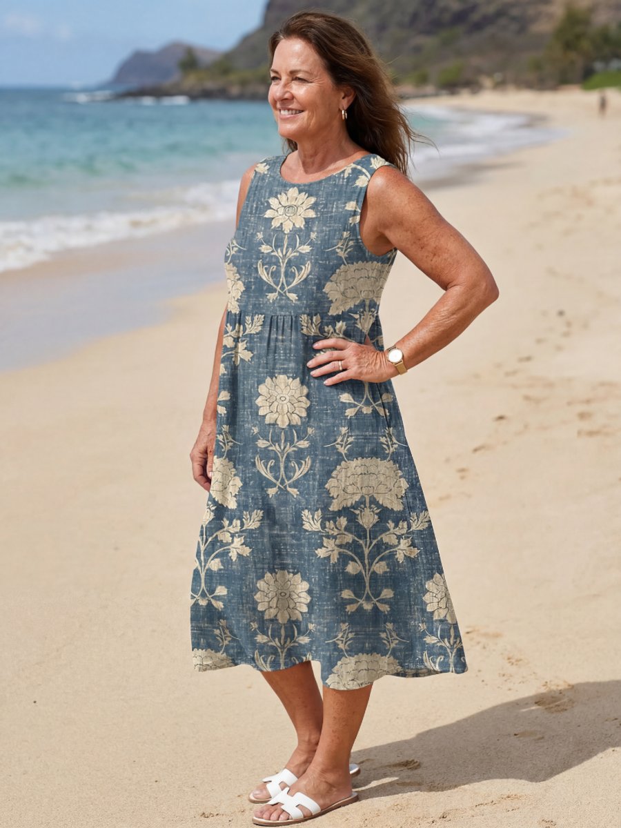 Women's Everyday Day Dress Sleeveless Relaxed Midi Floral