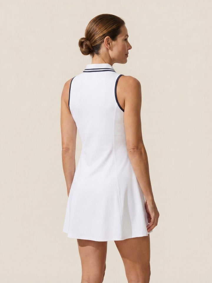 Women's Everyday Day Dress Sleeveless Zip Collar Flared Tennis Dress