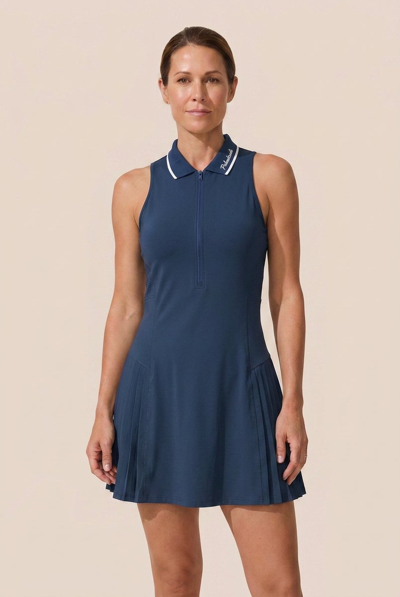 Women's Everyday Day Dress Sleeveless Zip Collar Flared Tennis Dress