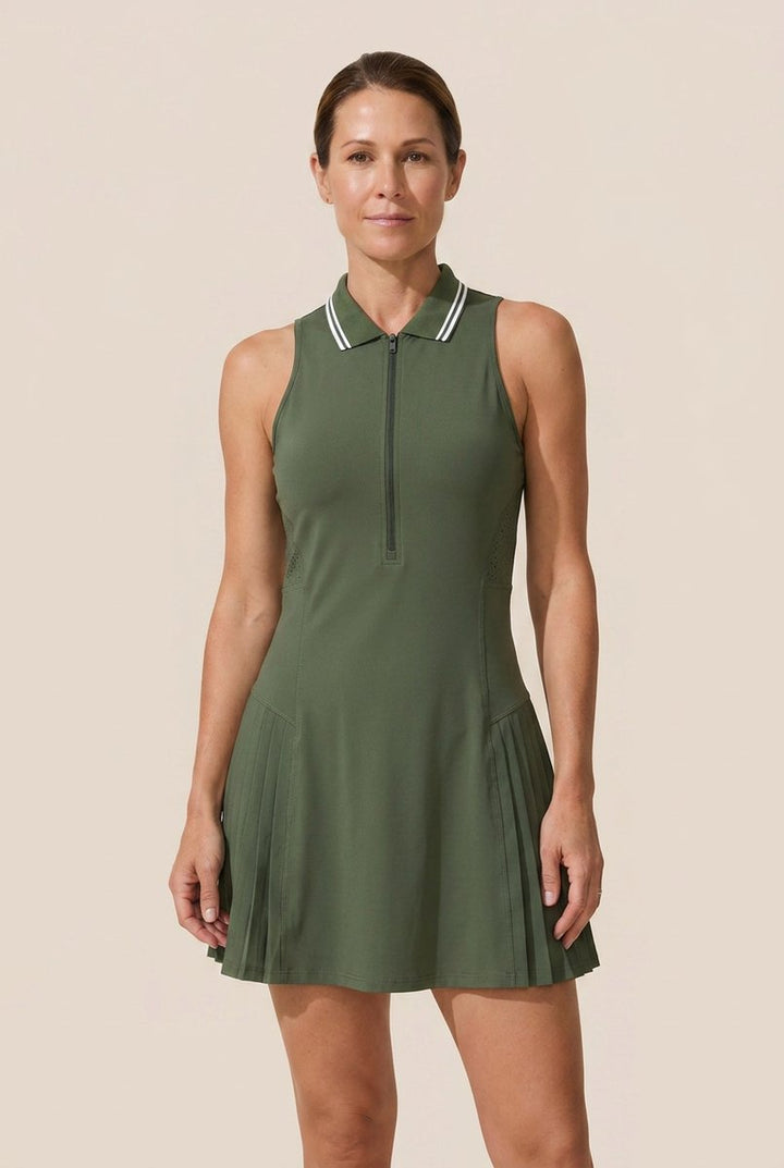 Women's Everyday Day Dress Sleeveless Zip Collar Flared Tennis Dress
