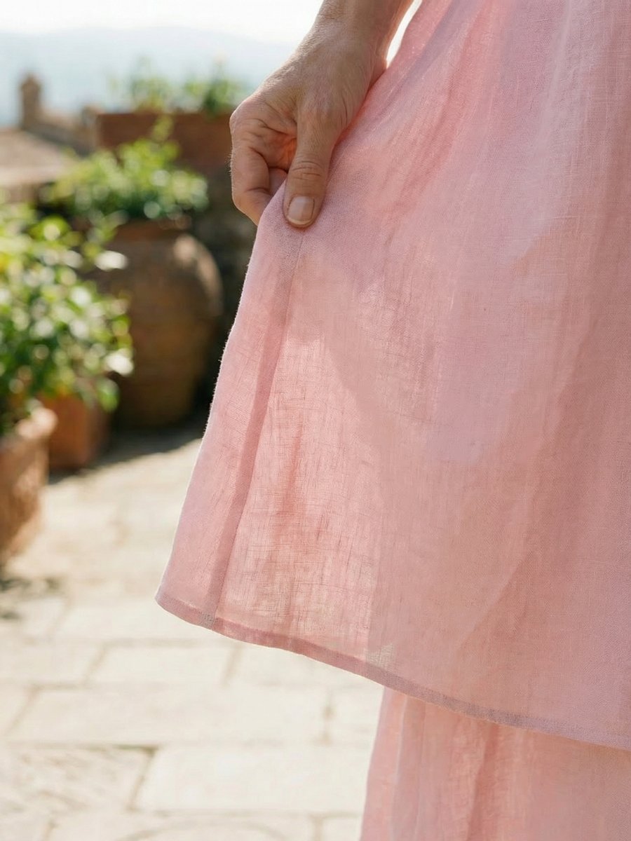 Women's Everyday Day Dress Soft Layered Midi Linen Shift Dress