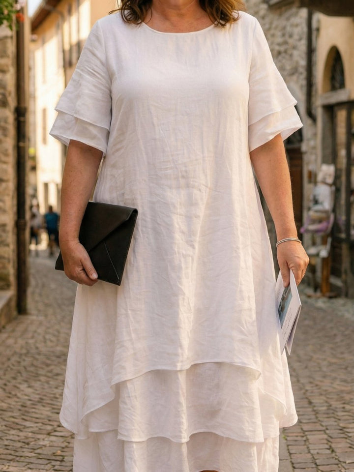 Women's Everyday Day Dress Soft Layered Midi Linen Shift Dress