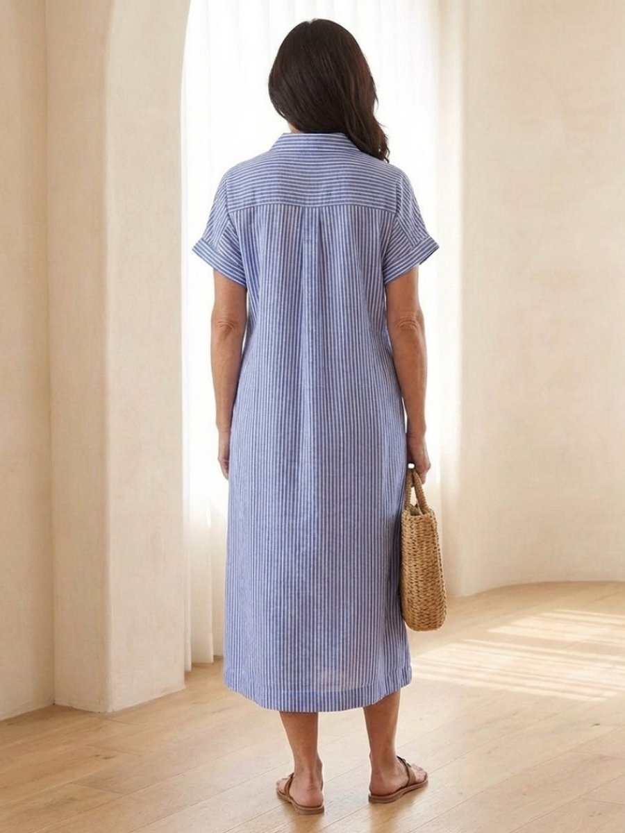 Women's Everyday Day Dress Striped Button-Front Relaxed Midi