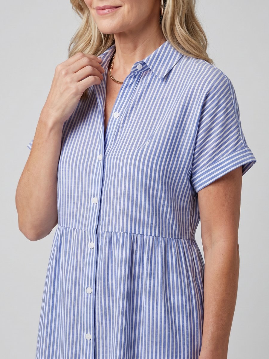 Women's Everyday Day Dress Striped Relaxed-Fit Button-Front Midi Shirtdress