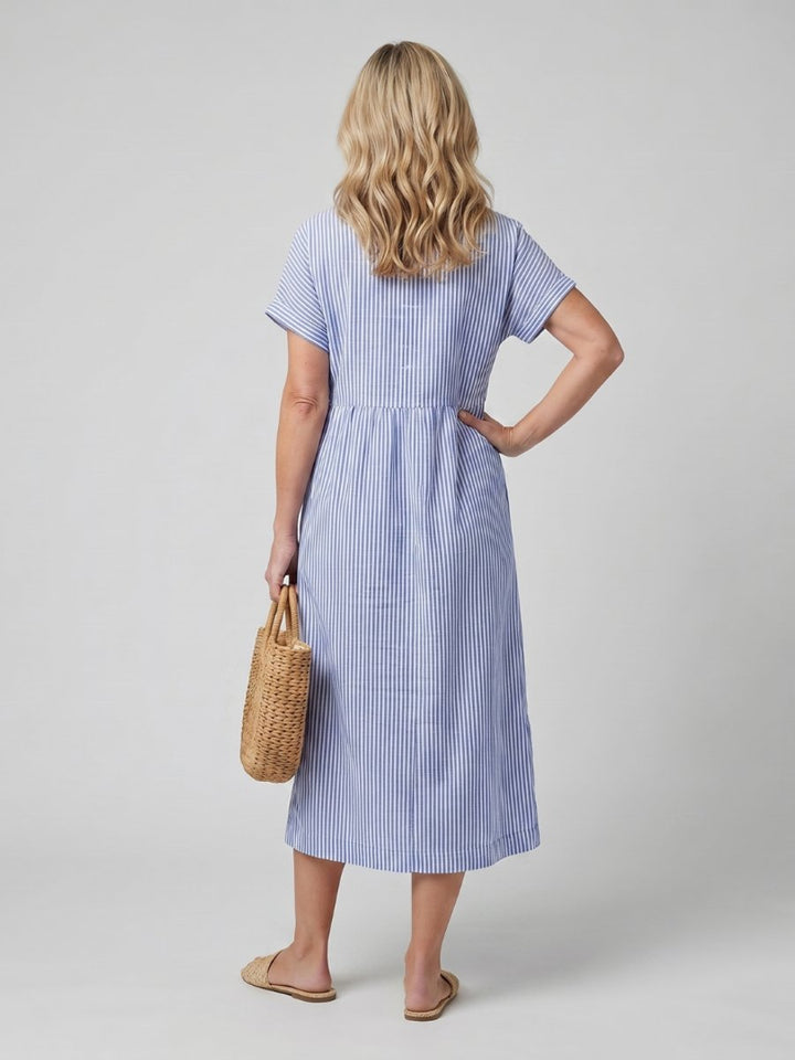 Women's Everyday Day Dress Striped Relaxed-Fit Button-Front Midi Shirtdress