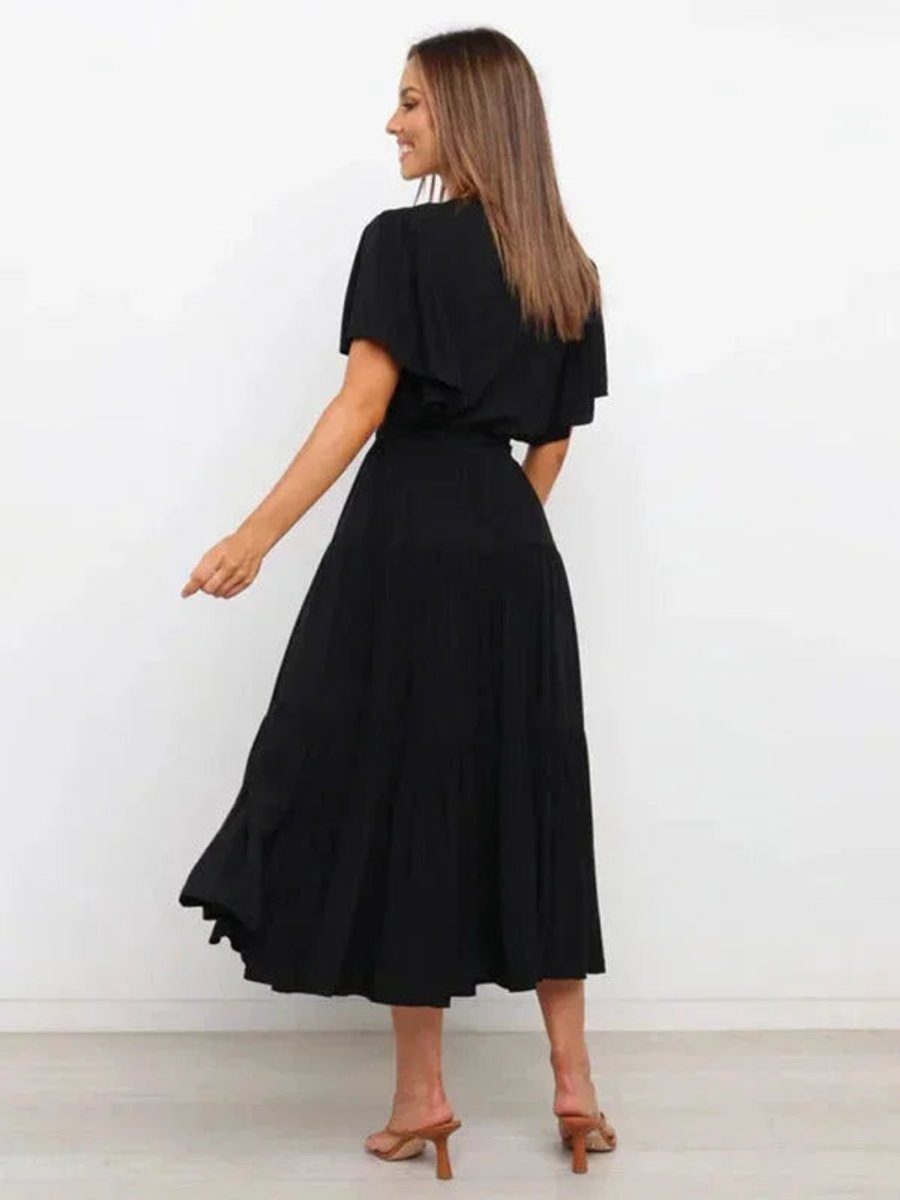 Women's Everyday Day Dress Tiered Ruffle V-Neck Belted Midi