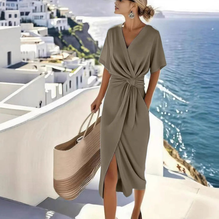 Women's Everyday Day Dress Twisted Knot Wrap V-Neck Midi