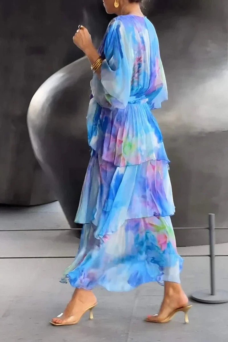 Women's Everyday Day Dress Wrap-Front Ruffled Chiffon Midi Dress
