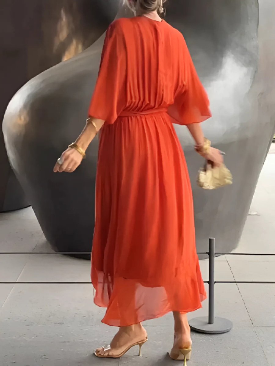 Women's Everyday Day Dress Wrap V-Neck Flowy Midi Party Dress