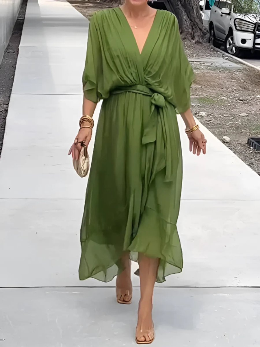 Women's Everyday Day Dress Wrap V-Neck Flowy Midi Party Dress