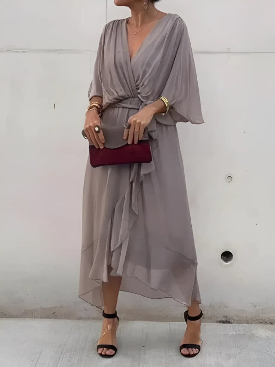 Women's Everyday Day Dress Wrap V-Neck Flowy Midi Party Dress