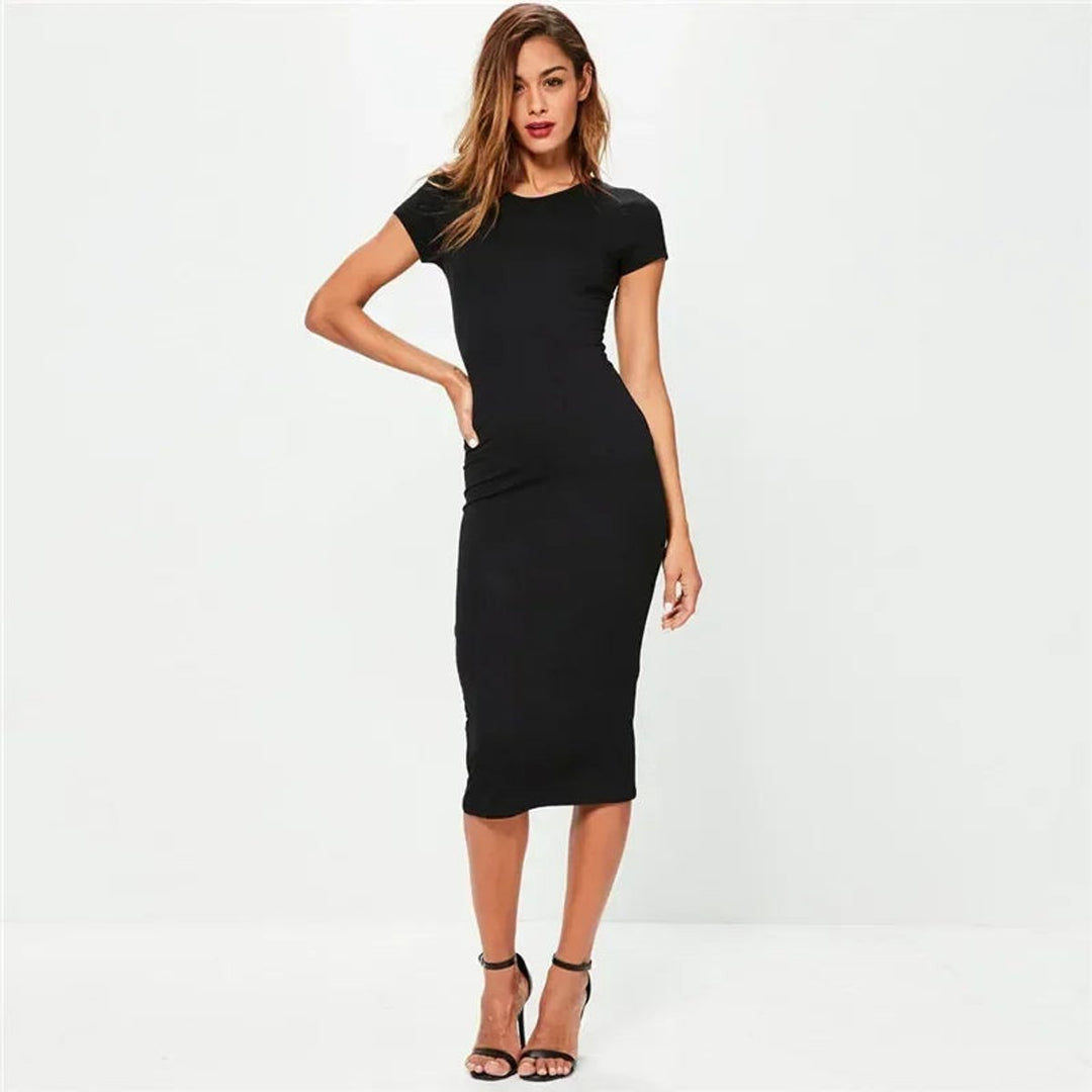 Women's Everyday Fitted Bodycon Midi Party Dress Short Sleeve