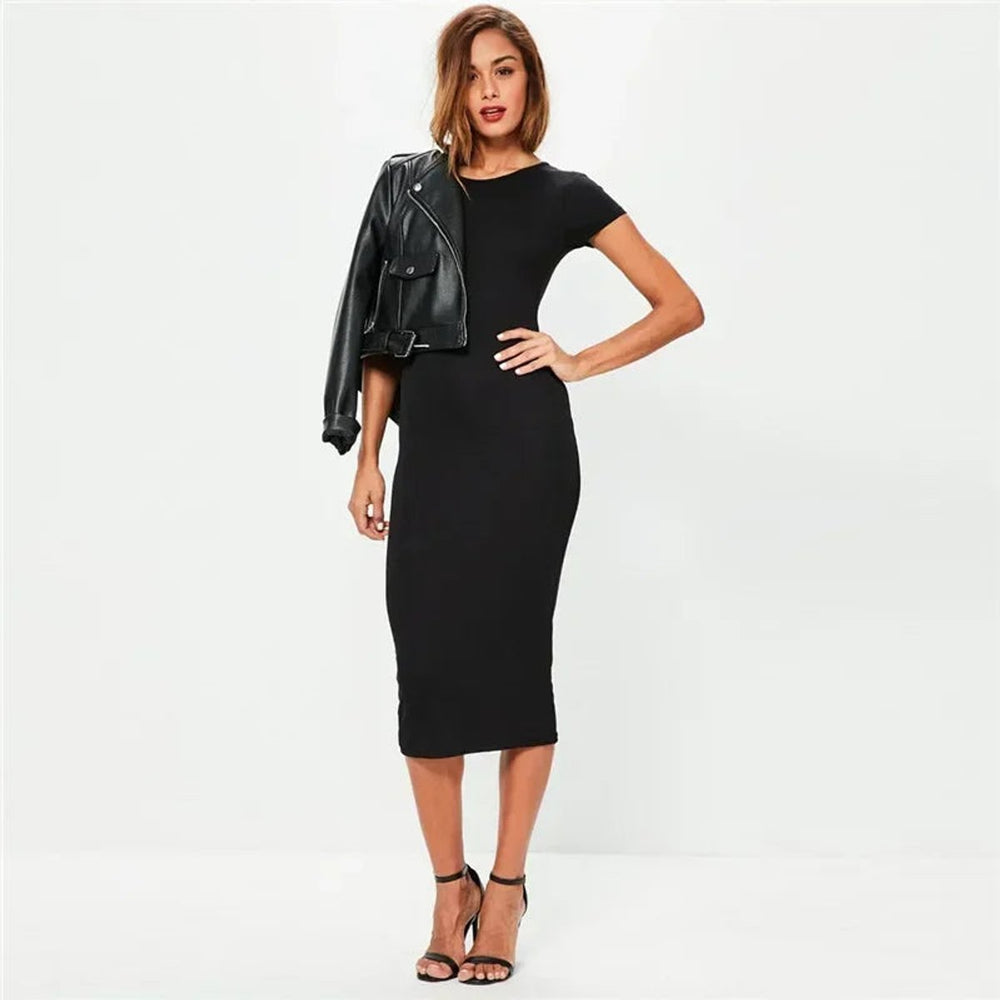 Women's Everyday Fitted Bodycon Midi Party Dress Short Sleeve