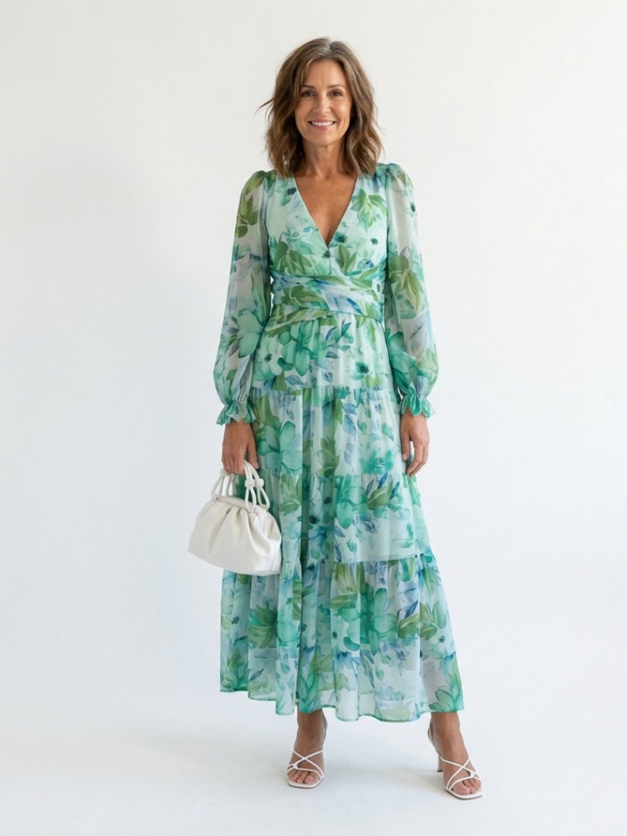 Women's Everyday Floral Chiffon Long Sleeve Maxi Dress