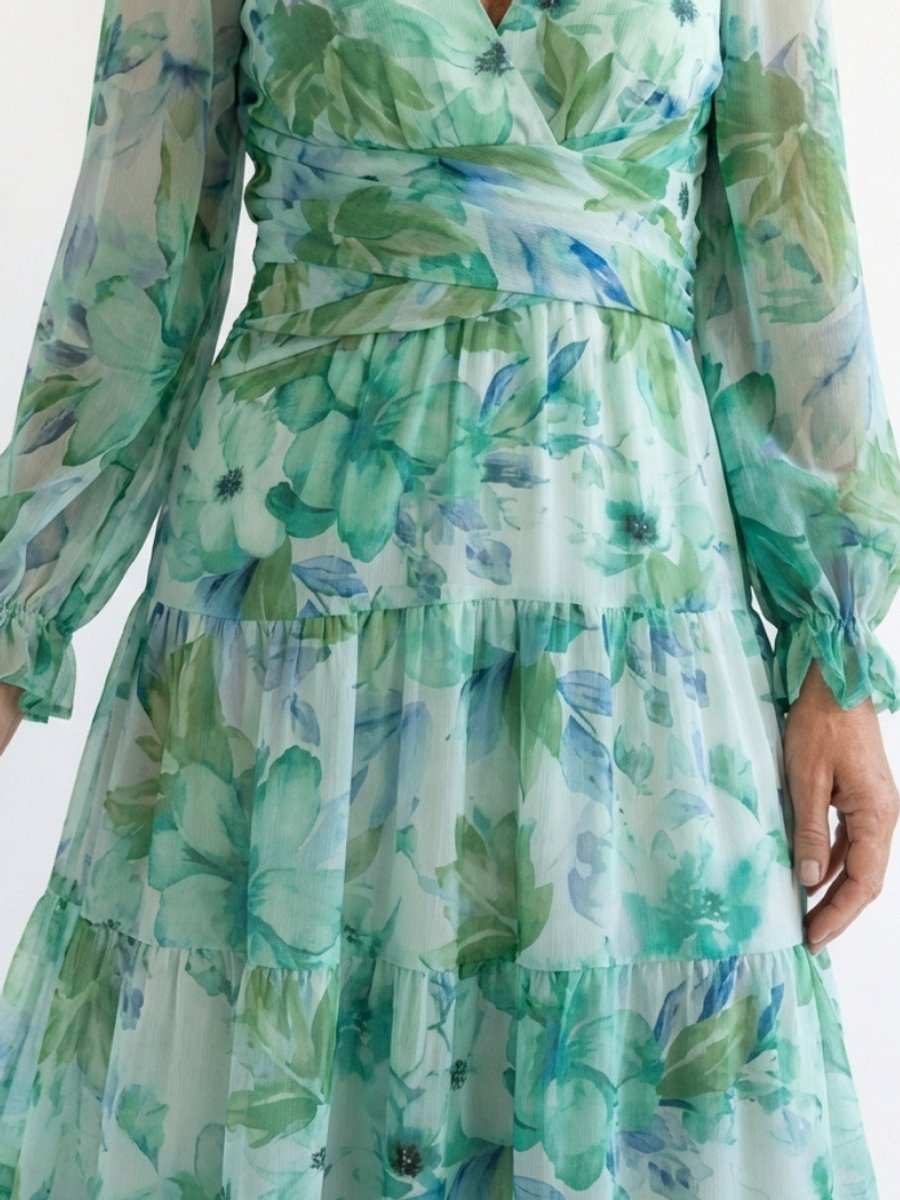 Women's Everyday Floral Chiffon Long Sleeve Maxi Dress