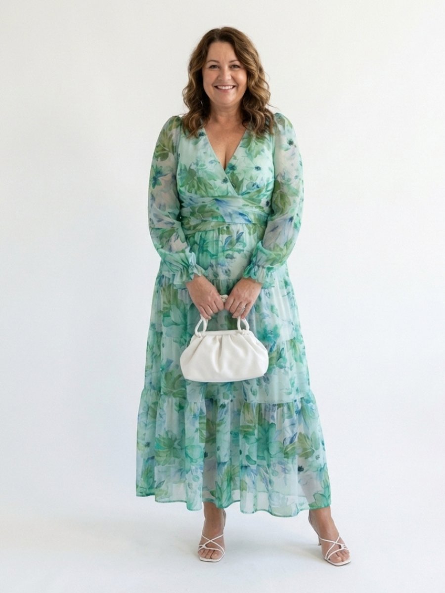Women's Everyday Floral Chiffon Long Sleeve Maxi Dress