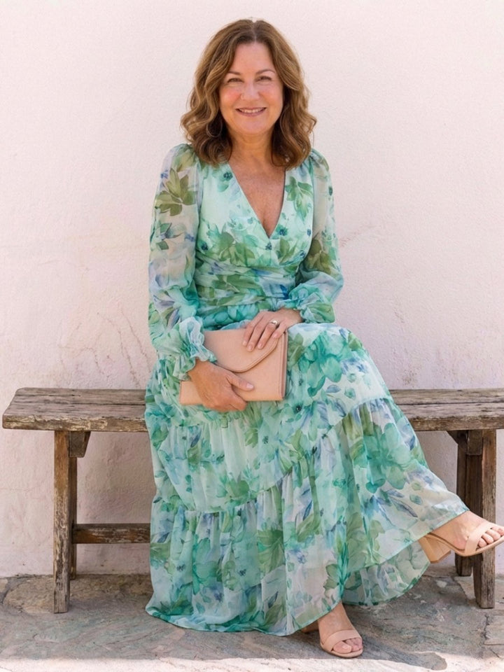 Women's Everyday Floral Chiffon Long Sleeve Maxi Dress