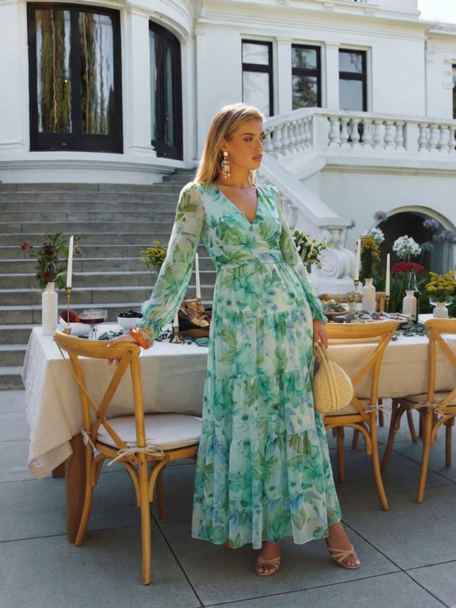 Women's Everyday Floral Chiffon Long Sleeve Maxi Dress