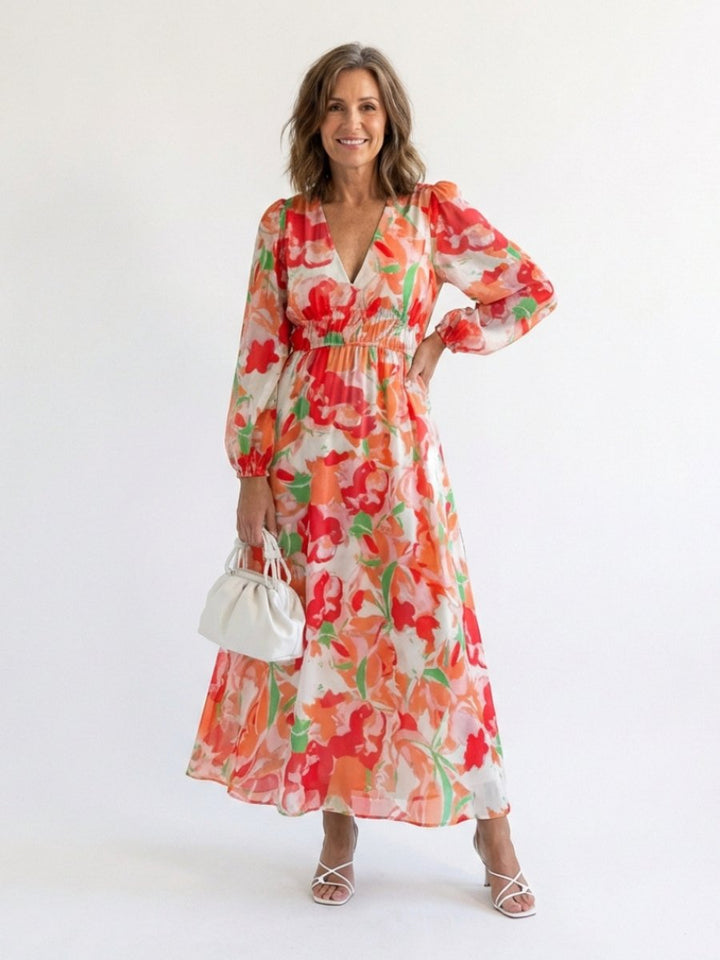 Women's Everyday Floral Chiffon Long Sleeve Maxi Dress
