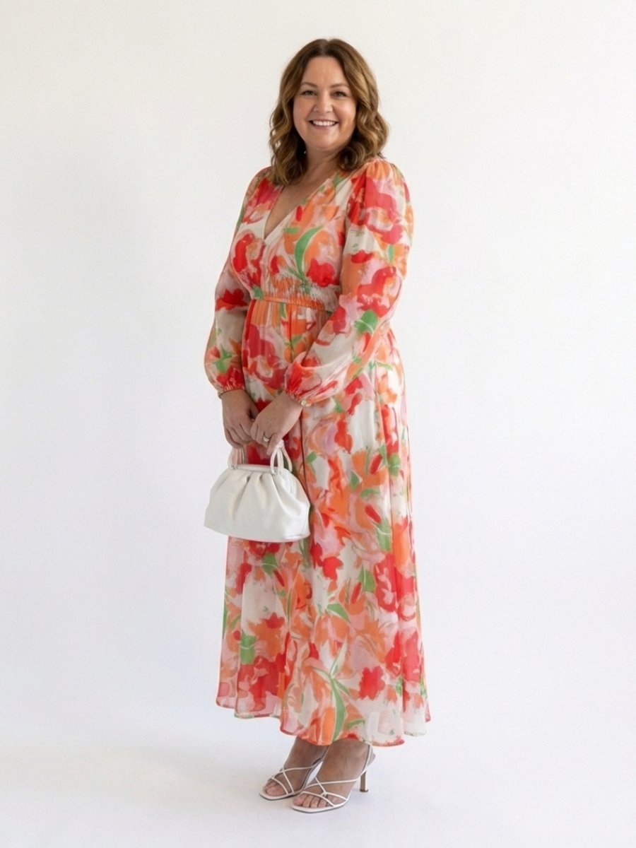 Women's Everyday Floral Chiffon Long Sleeve Maxi Dress