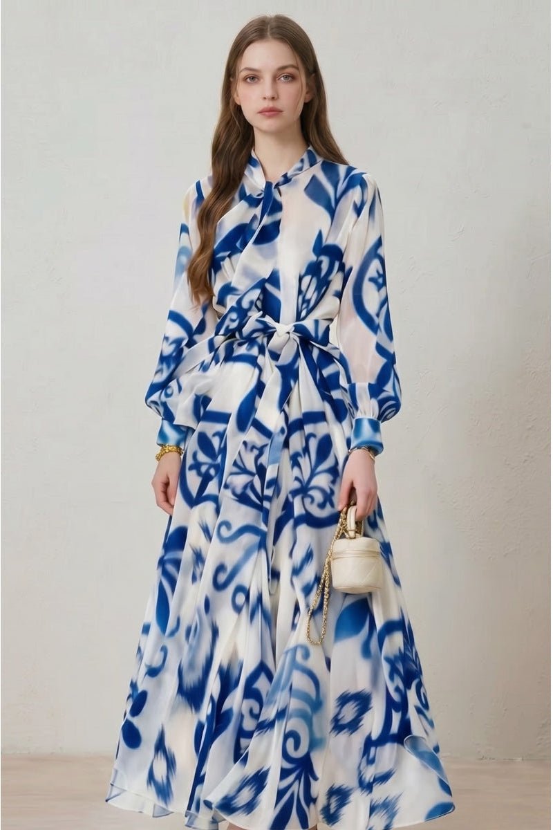 Women's Everyday Maxi Dress Floral Print Long Sleeve Belted