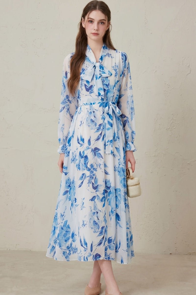 Women's Everyday Maxi Dress Floral Print Long Sleeve Belted