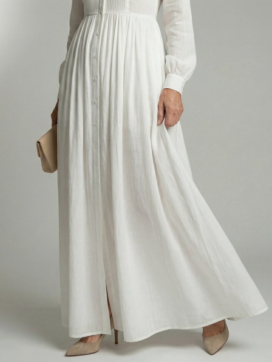 Women's Everyday Maxi Dress Long Sleeve Button-Front Gathered Shirt Dress