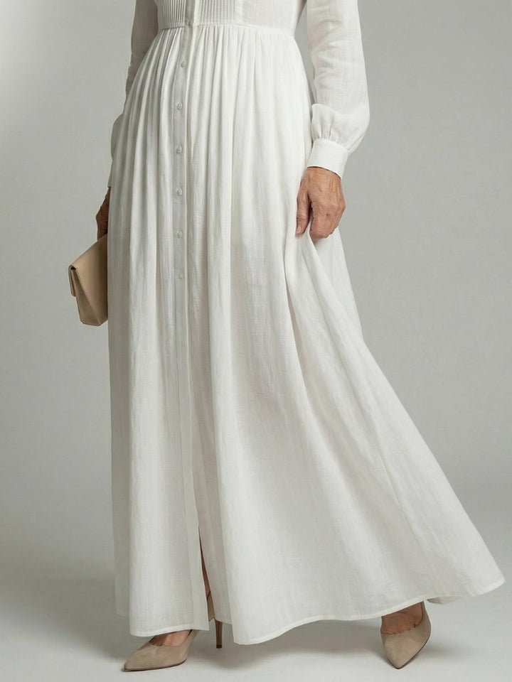 Women's Everyday Maxi Dress Long Sleeve Button-Front Gathered Shirt Dress