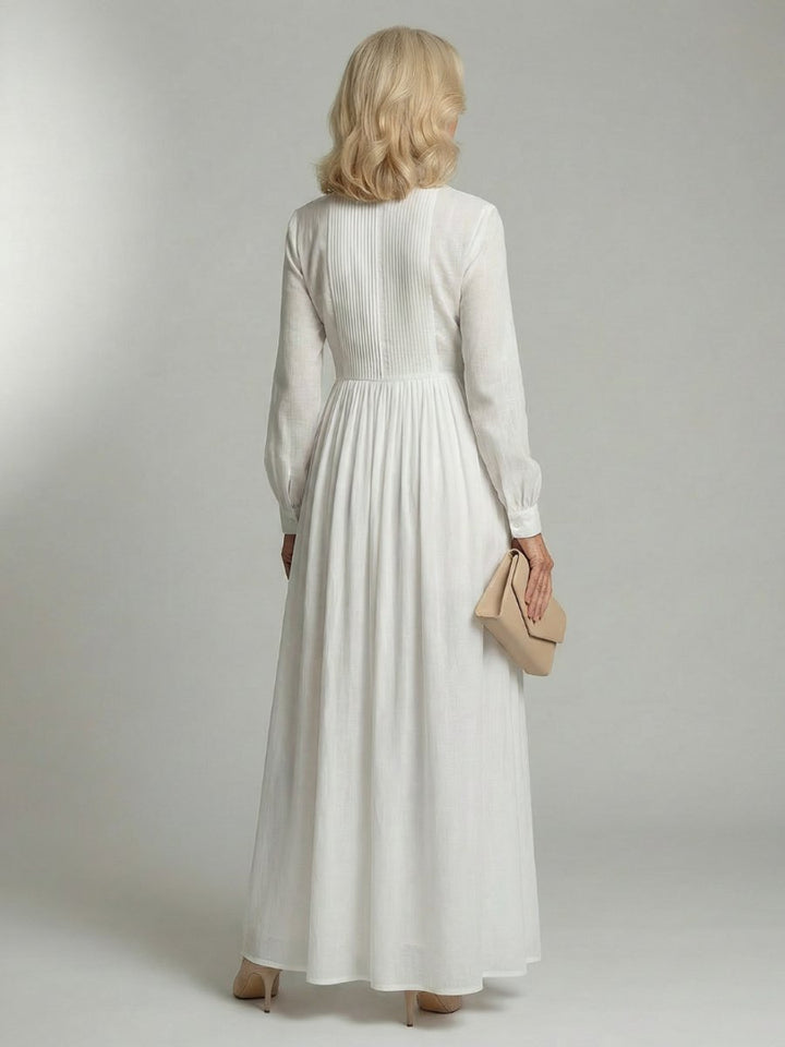 Women's Everyday Maxi Dress Long Sleeve Button-Front Gathered Shirt Dress