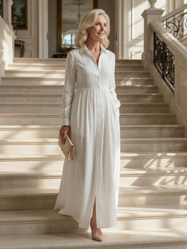 Women's Everyday Maxi Dress Long Sleeve Button-Front Gathered Shirt Dress