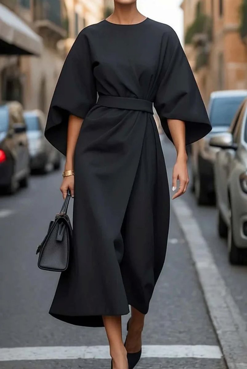 Women's Everyday Midi Dress Kimono Sleeve Belted Wrap