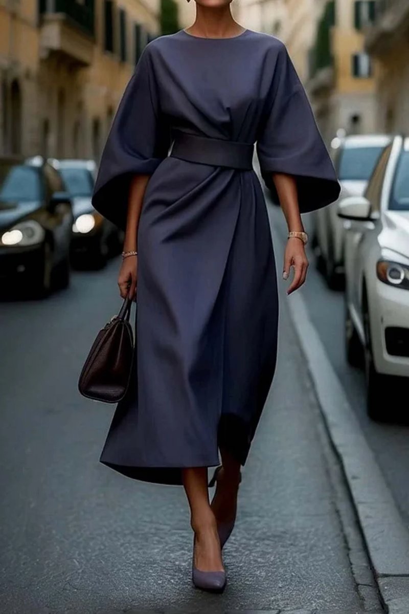 Women's Everyday Midi Dress Kimono Sleeve Belted Wrap
