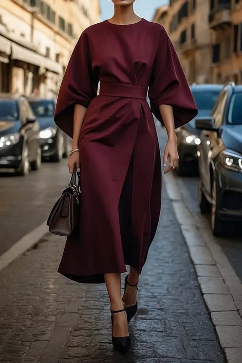 Women's Everyday Midi Dress Kimono Sleeve Belted Wrap