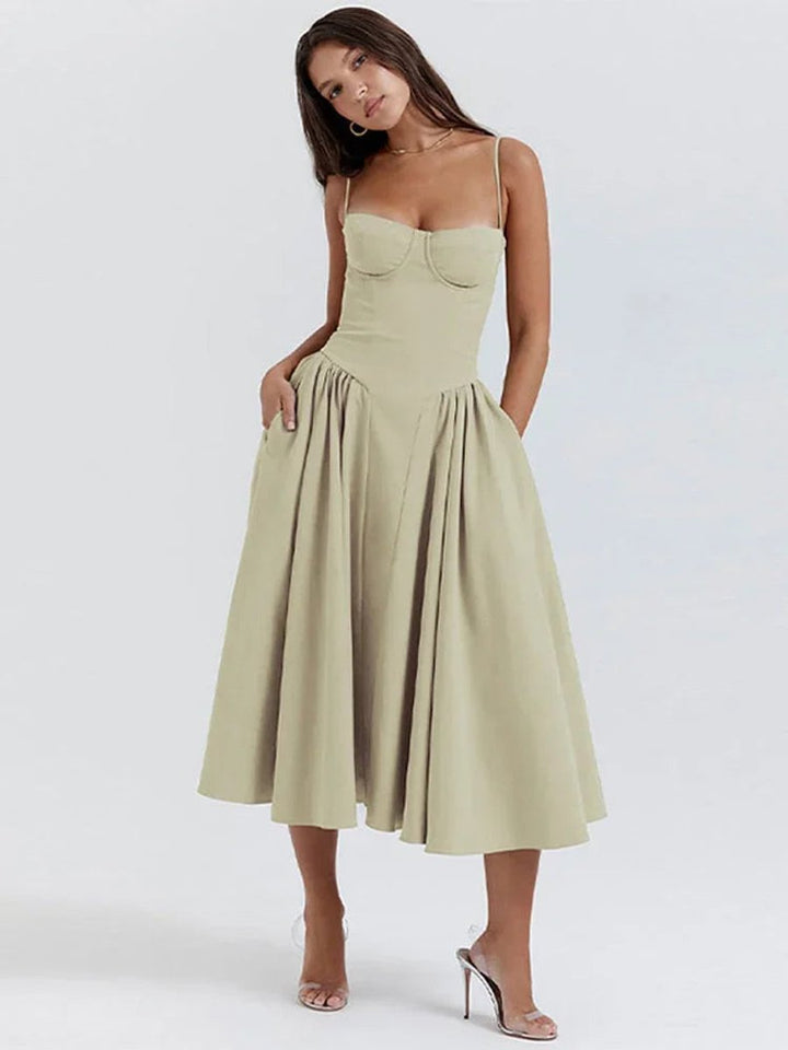 Women's Everyday Party Dress Bustier Midi Flared Spaghetti-Strap