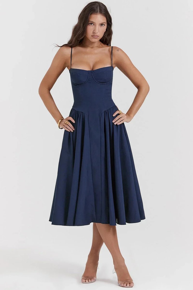 Women's Everyday Party Dress Bustier Midi Flared Spaghetti-Strap