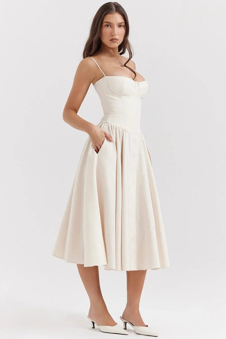 Women's Everyday Party Dress Bustier Midi Flared Spaghetti-Strap