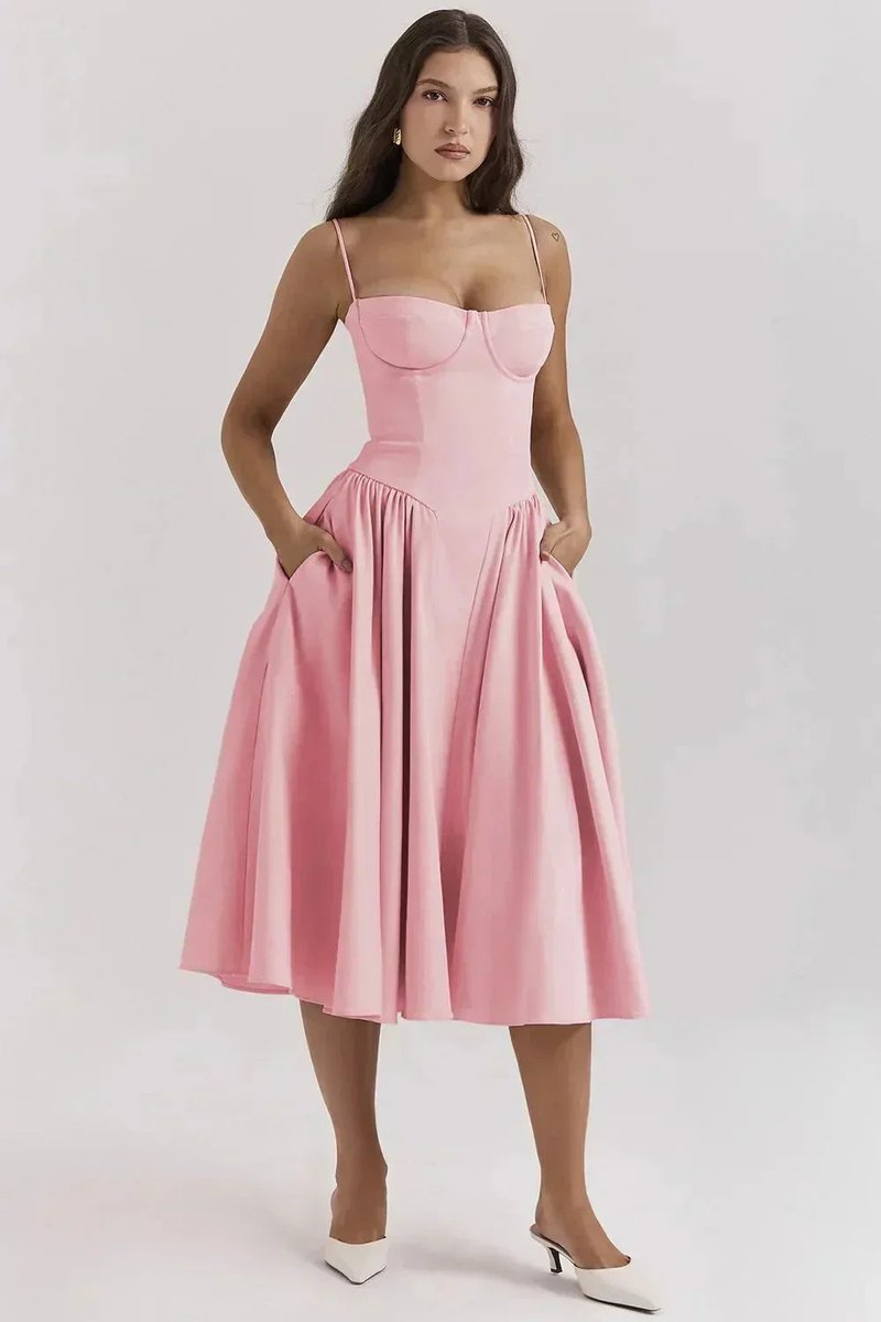 Women's Everyday Party Dress Bustier Midi Flared Spaghetti-Strap