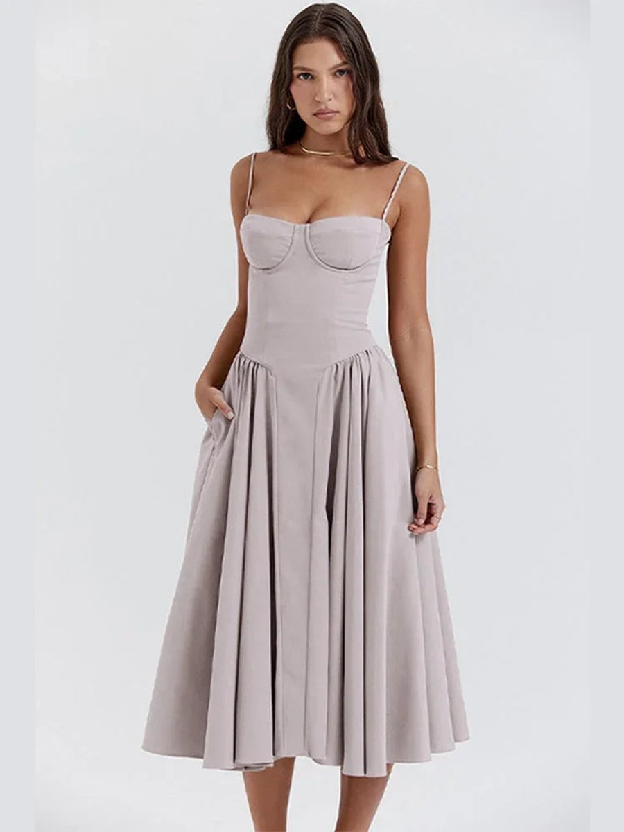 Women's Everyday Party Dress Bustier Midi Flared Spaghetti-Strap