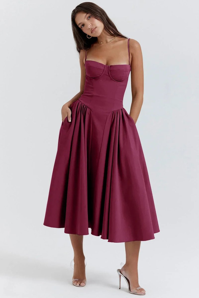 Women's Everyday Party Dress Bustier Midi Flared Spaghetti-Strap